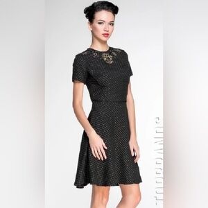 Marchesa Voyage Black Gold Dot Beaded Fit & Flare Dress 10
